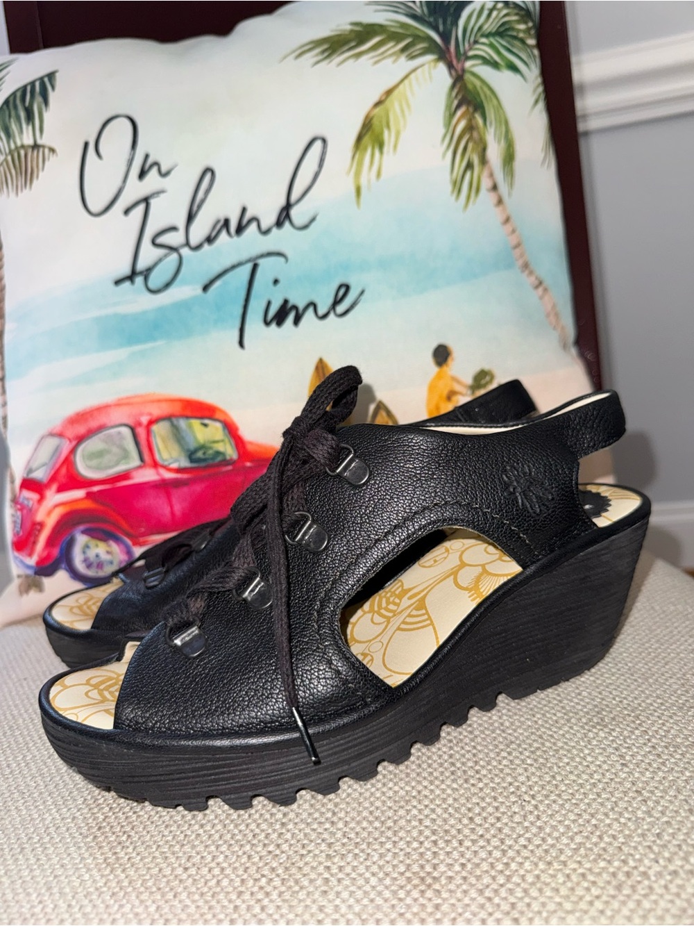 Fly London Women'S Lace Up Sandals Wedges Shoes In Black Size 39
